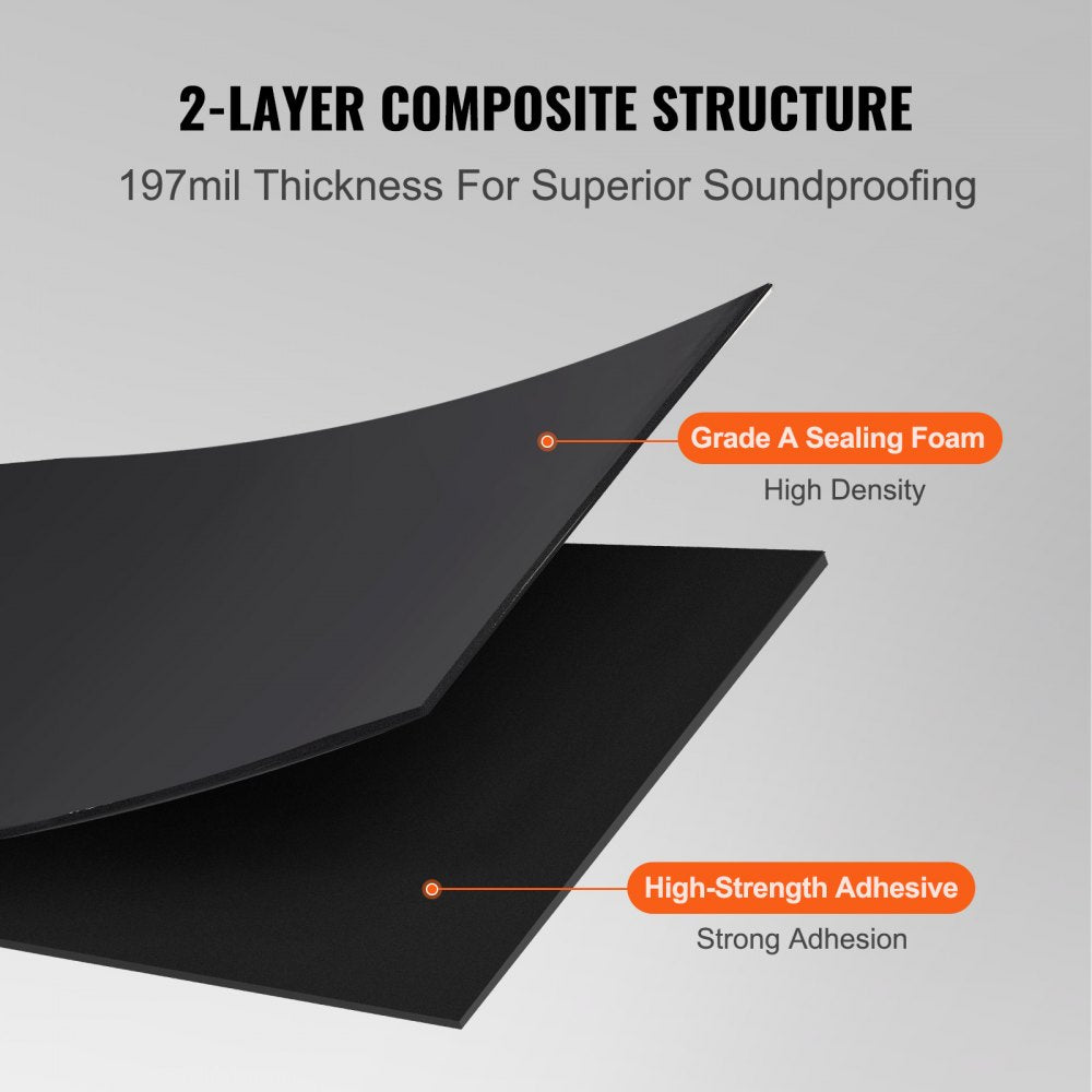 VEVOR Car Sound Deadening Mat, 210 mil 36 sqft Automotive Sound Deadener, High Density Foam Sound Deadener Material & Heat Barrier, Double Layer Waterproof Structure Acoustic Insulation Mat