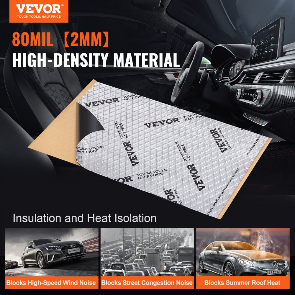 VEVOR Car Sound Deadening Mat, 80 mil 36 sqft Car Sound Dampening Material, Butyl Automotive Sound Deadener, Noise Insulation and Vibration Dampening Material for Car