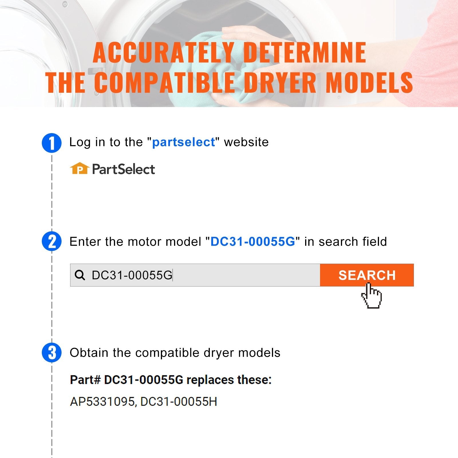 VEVOR DC31-00055G Dryer Drive Motor, 1/3HP, 1630RPM, Compatible with Samsung Kenmore, Replacement for 40299032011, 40299032012, 59289622, DV330AGB, DV331AEW, DV350AER, DV350AGR