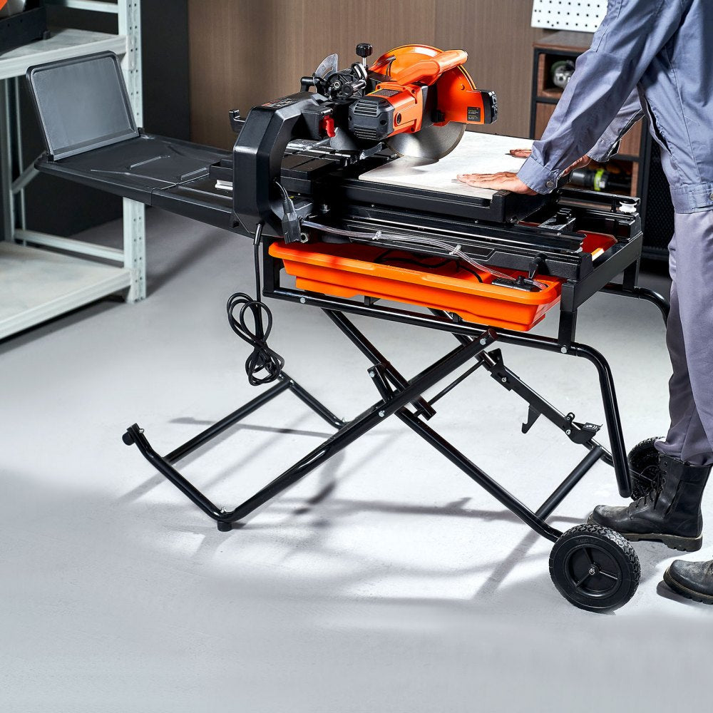 VEVOR Wet Tile Saw with Stand, 10-inch 65Mn Steel Blade, 4500 RPM Motor, Tile Cutter Wet Saw with Water Reservoir and Casters, 0-45 Degrees Miter Angle for Cutting Tiles, Floor Tiles, and Stones