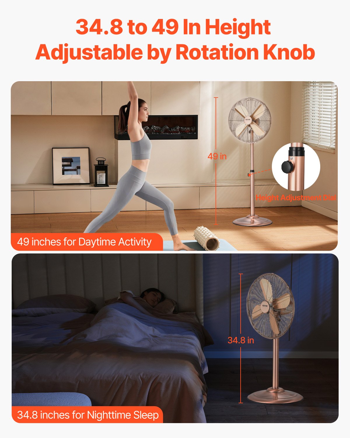 VEVOR 16" 3-Speed Industrial Pedestal Oscillating Fan Height Adjustable Copper