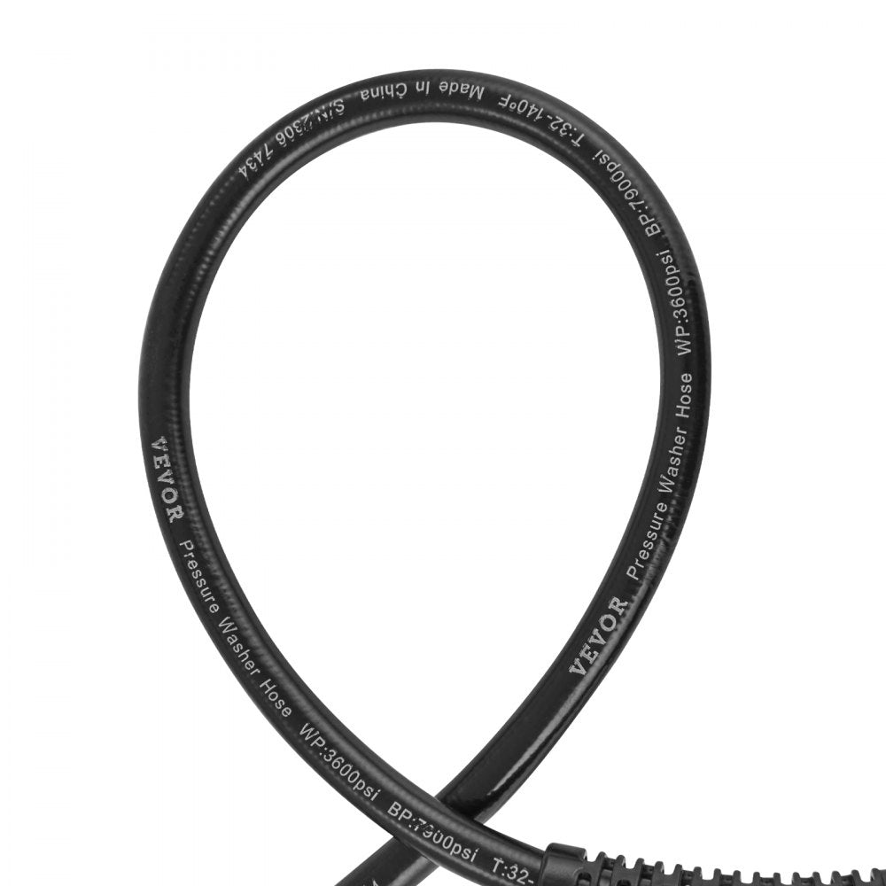 VEVOR Pressure Washer Hose, 25 FT, 1/4" Kink Free M22-14mm Brass Thread Replacement For Most Brand Pressure Washers, 3/4'' Bending Radius, 3600 PSI Heavy Duty Power Washer Extension Replacement Hose