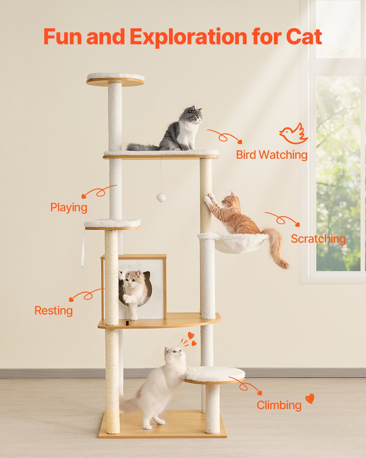 VEVOR Large Cat Tree Tall Cat Tower Multi-level Condo Play House for Indoor Cat