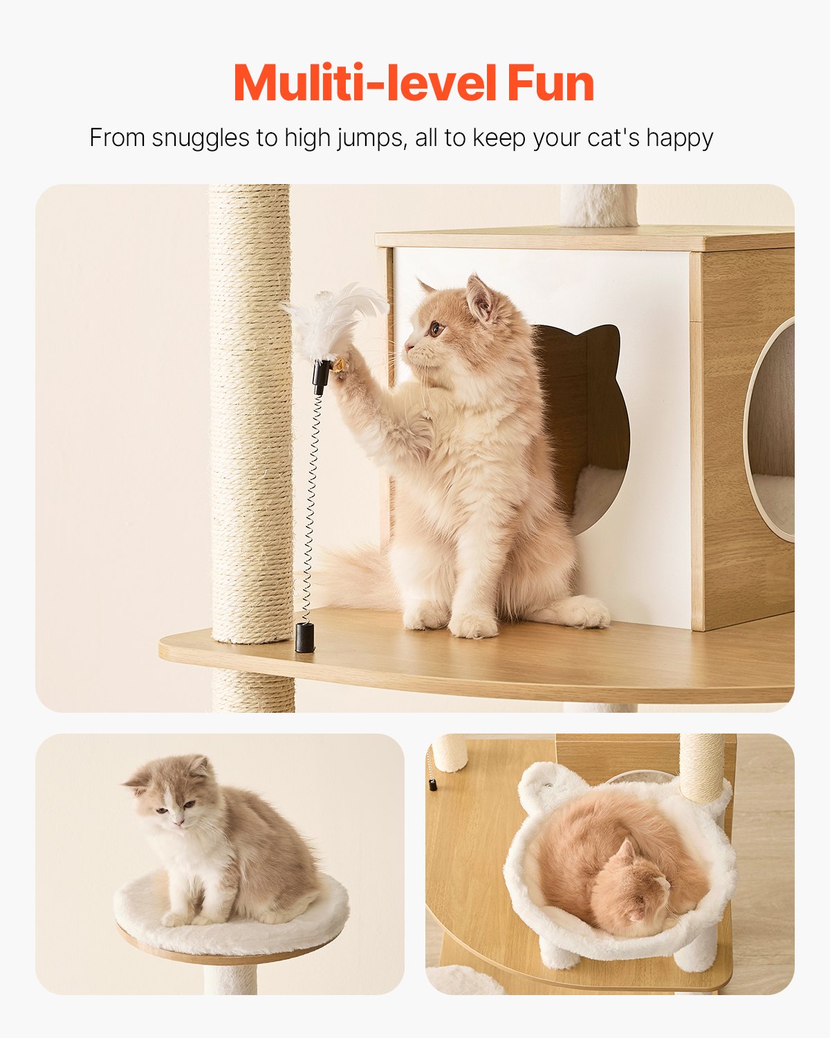VEVOR Large Cat Tree Tall Cat Tower Multi-level Condo Play House for Indoor Cat