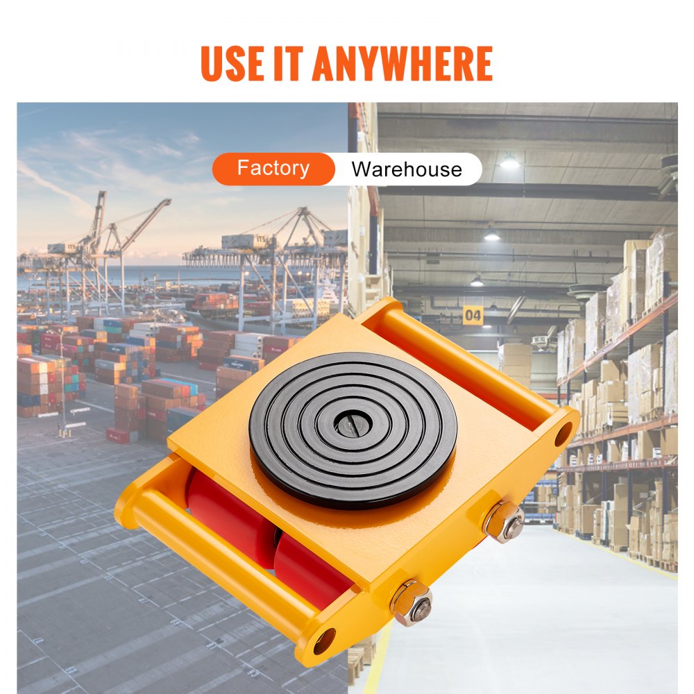VEVOR Machinery Skate Dolly, 13,200 LBS/6T Industrial Machinery Mover, Heavy Duty Carbon Steel Machinery Moving Skate with 4 PU Wheels and 360° Rotation Non-Slip Cap for Warehouse, Workshop, Factory