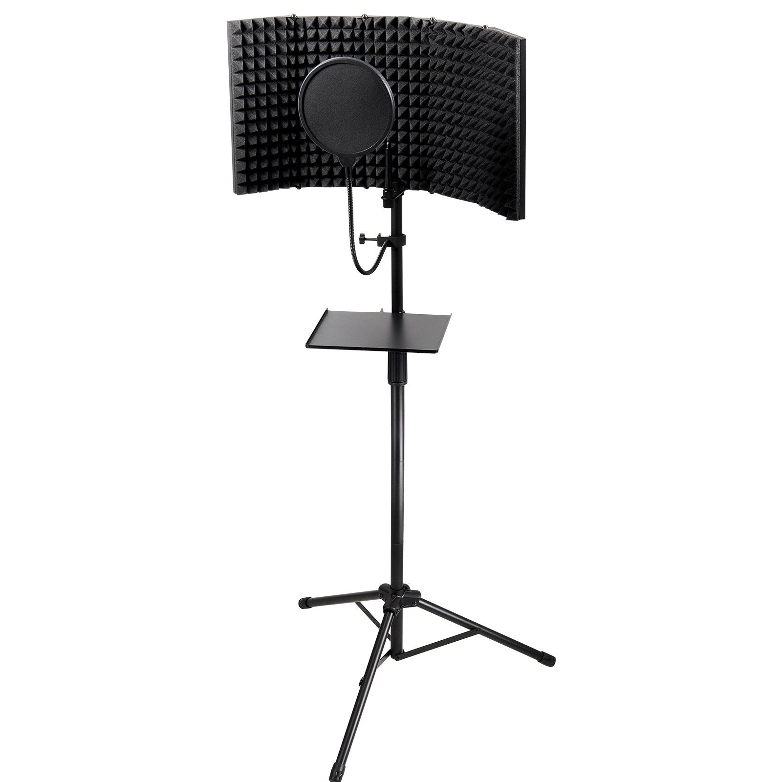 VEVOR Microphone Isolation Shield, 5-Panel, Studio Recording Foldable Mic Sound Shield, with Pop Filter Floor Tripod Stand 3/8'' to 5/8'' Microphone Adapter, for Blue Yeti and Condenser Microphones