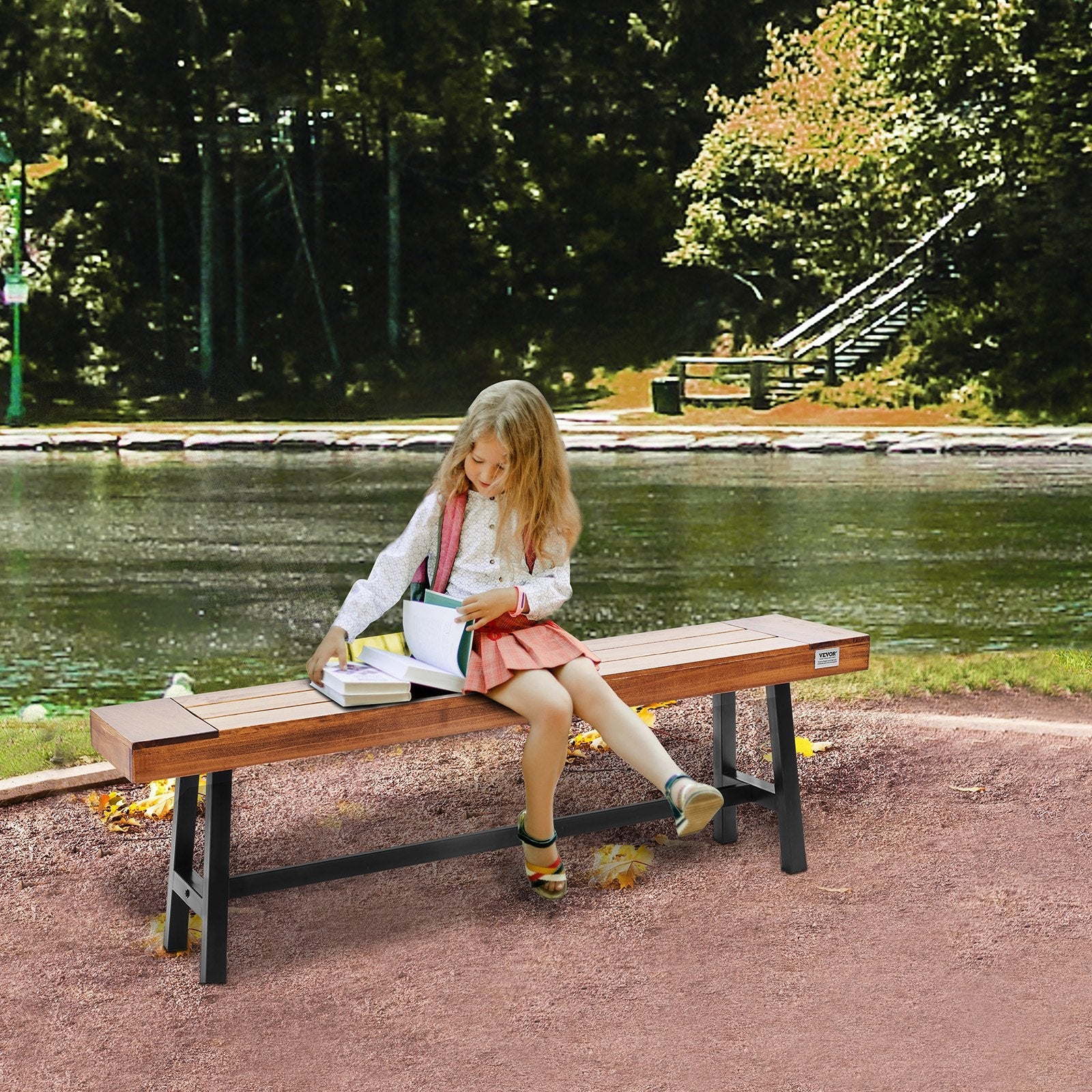 VEVOR Outdoor Bench, 63 inches Wood Garden Bench with Metal Leg for Outdoors, 500 lbs Load Capacity Bench, Outdoor Garden Park Bench, Dining Bench Patio Bench for Garden, Park, Yard, Front Porch