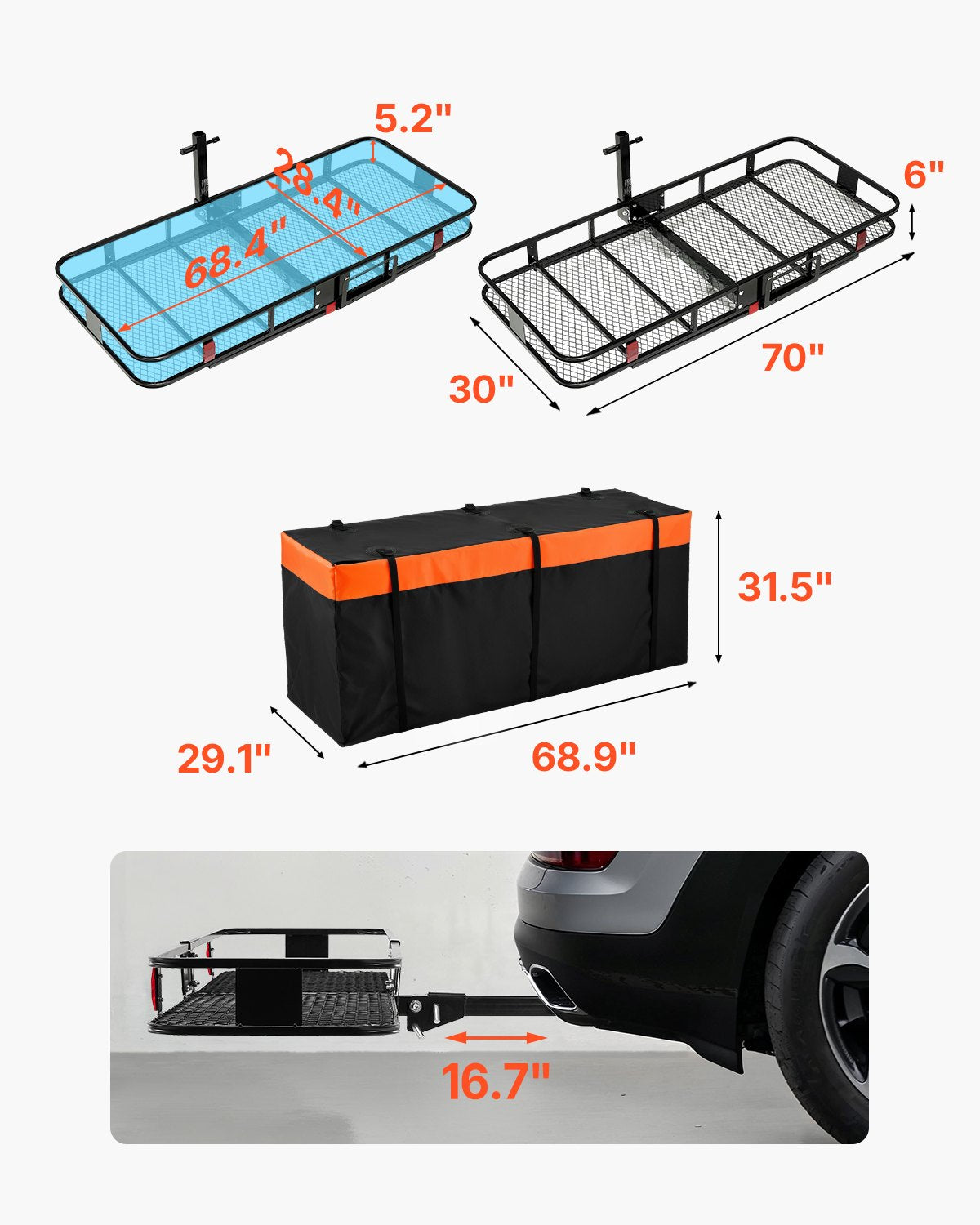 VEVOR 500 lbs Hitch Cargo Carrier Folding Hitch Cargo Carrier for 2" Receiver