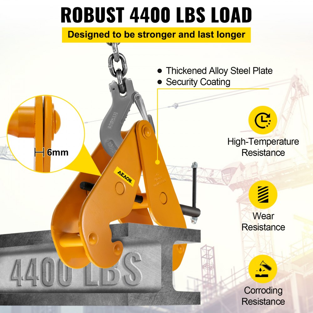 Vevor Beam Clamp Beam Lifting Clamp 4400lbs/2t Heavy Duty Beam Hangers In Yellow