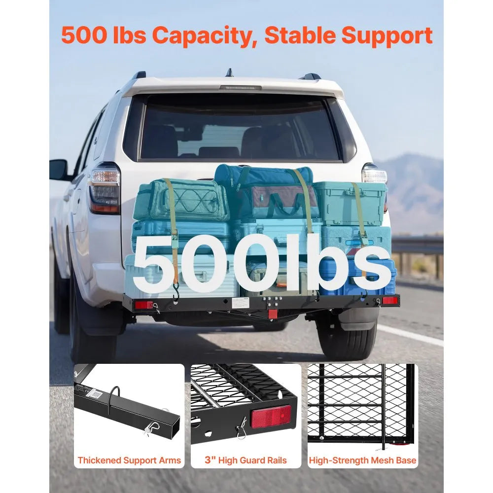 VEVOR 2-in-1 Hitch Cargo Carrier with Bike Rack – 62" x 20" Hitch Mount Cargo Basket, Holds 2 Bikes, 500 lb Capacity