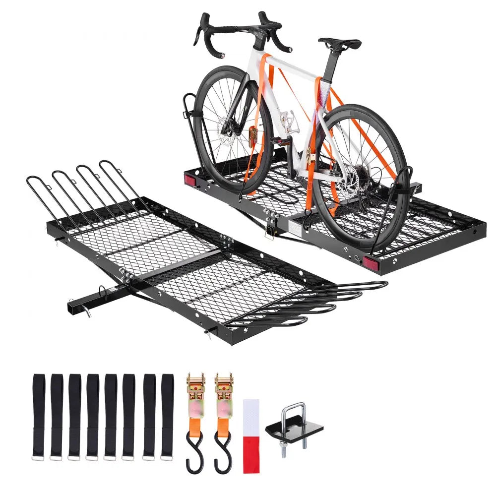 VEVOR 2-in-1 Hitch Cargo Carrier with Bike Rack – 62" x 27" Hitch Mount Cargo Basket, Holds Up to 4 Bikes, 500 lb Capacity
