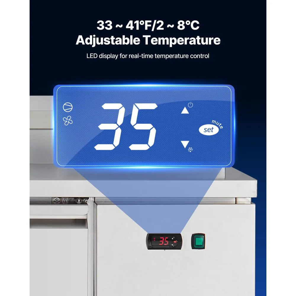 VEVOR 67"W Commercial Refrigerator, Pizza Prep Refrigerated Table, 20" Ultra Wide Countertop Food Prep Worktable, 20.3 Cu.Ft Single Door Salad Prep Fridge, 9 Pans Pizza Make Worktop with Cutting Board