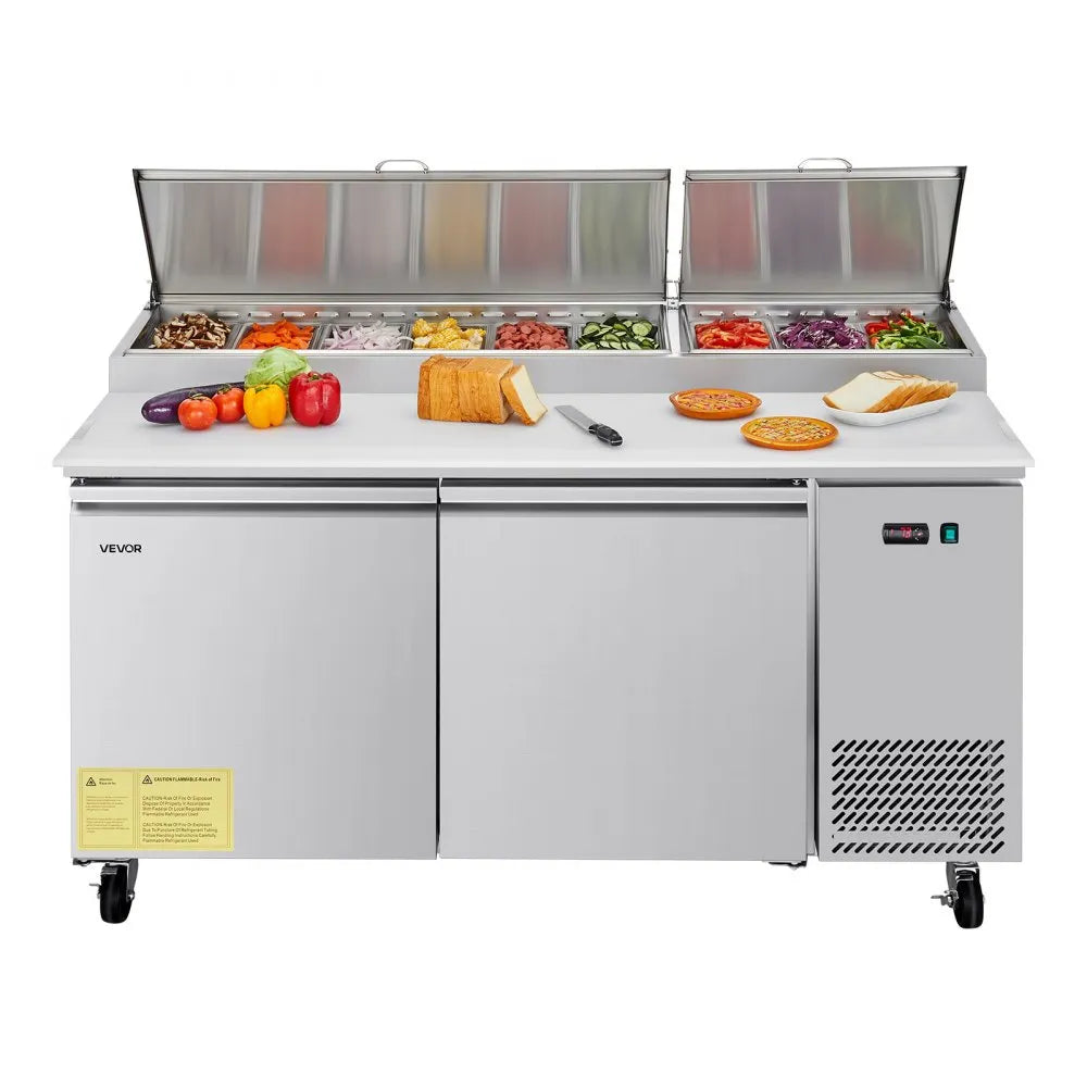 VEVOR 67"W Commercial Refrigerator, Pizza Prep Refrigerated Table, 20" Ultra Wide Countertop Food Prep Worktable, 20.3 Cu.Ft Single Door Salad Prep Fridge, 9 Pans Pizza Make Worktop with Cutting Board