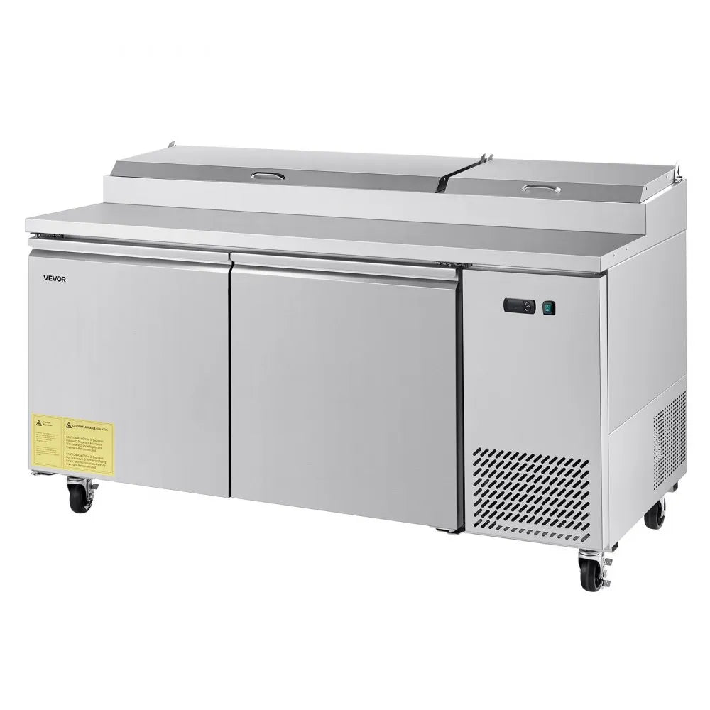 VEVOR 67"W Commercial Refrigerator, Pizza Prep Refrigerated Table, 20" Ultra Wide Countertop Food Prep Worktable, 20.3 Cu.Ft Single Door Salad Prep Fridge, 9 Pans Pizza Make Worktop with Cutting Board