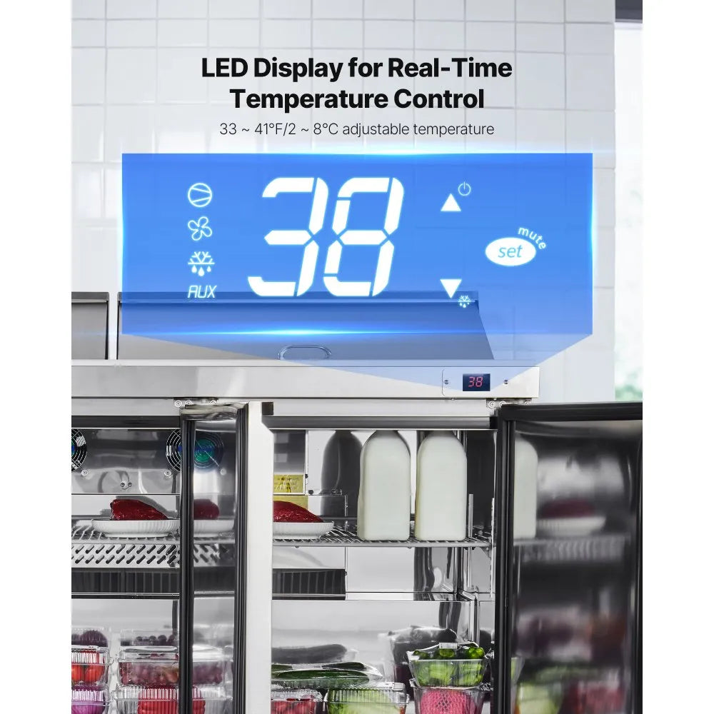 VEVOR 72"W Commercial Refrigerator, 18.7 Cu. Ft Sandwich Prep Refrigerated Table, Mega Top Food Prep Fridge with 18 Pans and Cutting Board, Stainless Steel Salad Prep Cooler for Restaurant, Food Truck