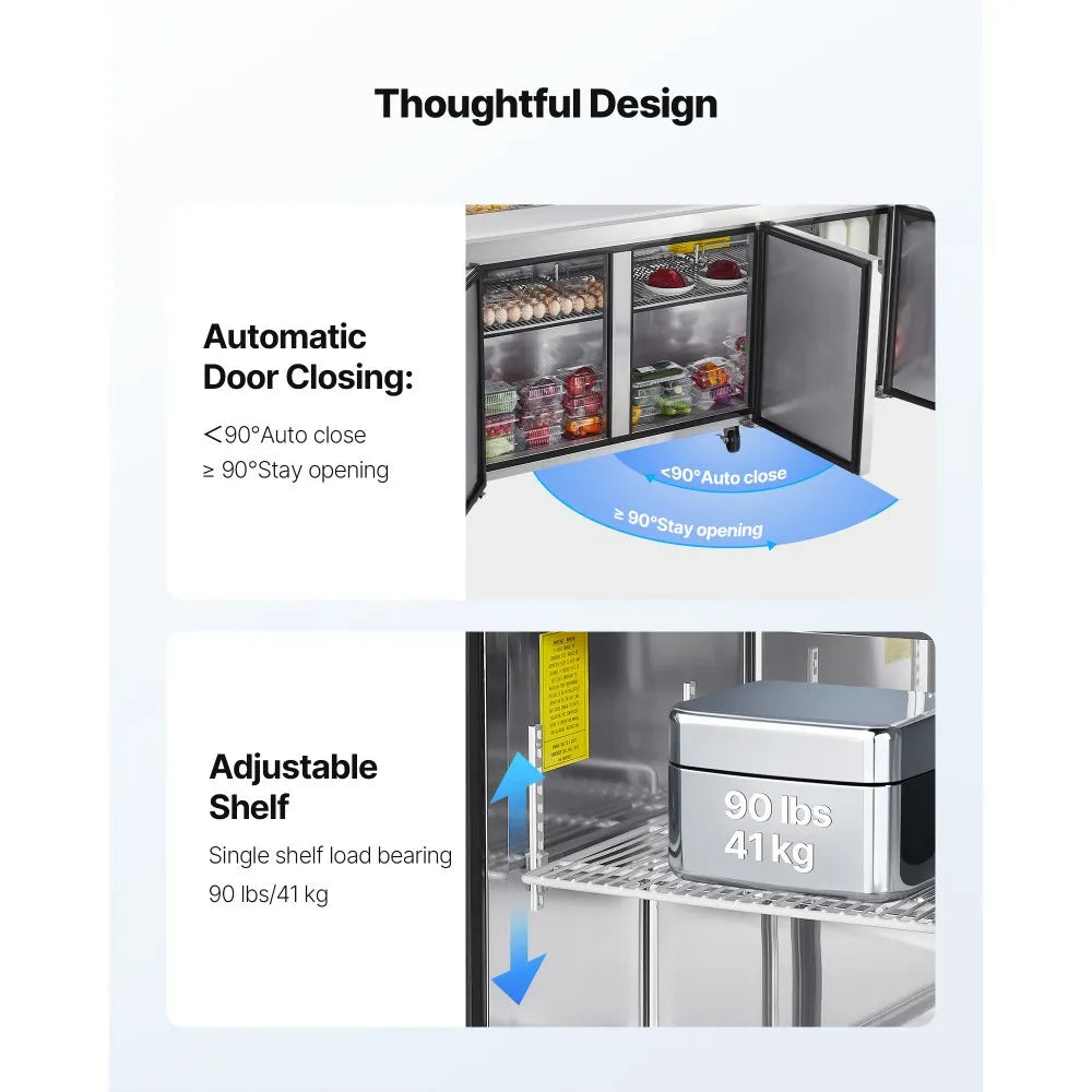 VEVOR 72"W Commercial Refrigerator, 18.7 Cu. Ft Sandwich Prep Refrigerated Table, Mega Top Food Prep Fridge with 18 Pans and Cutting Board, Stainless Steel Salad Prep Cooler for Restaurant, Food Truck