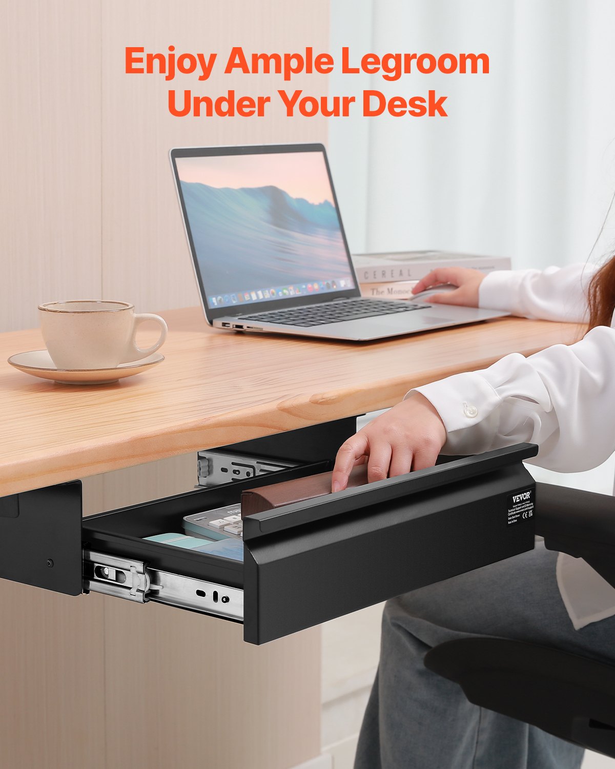 VEVOR 16" Under Desk Drawer Organizer Slide-out Drawer Space Saver Home Office