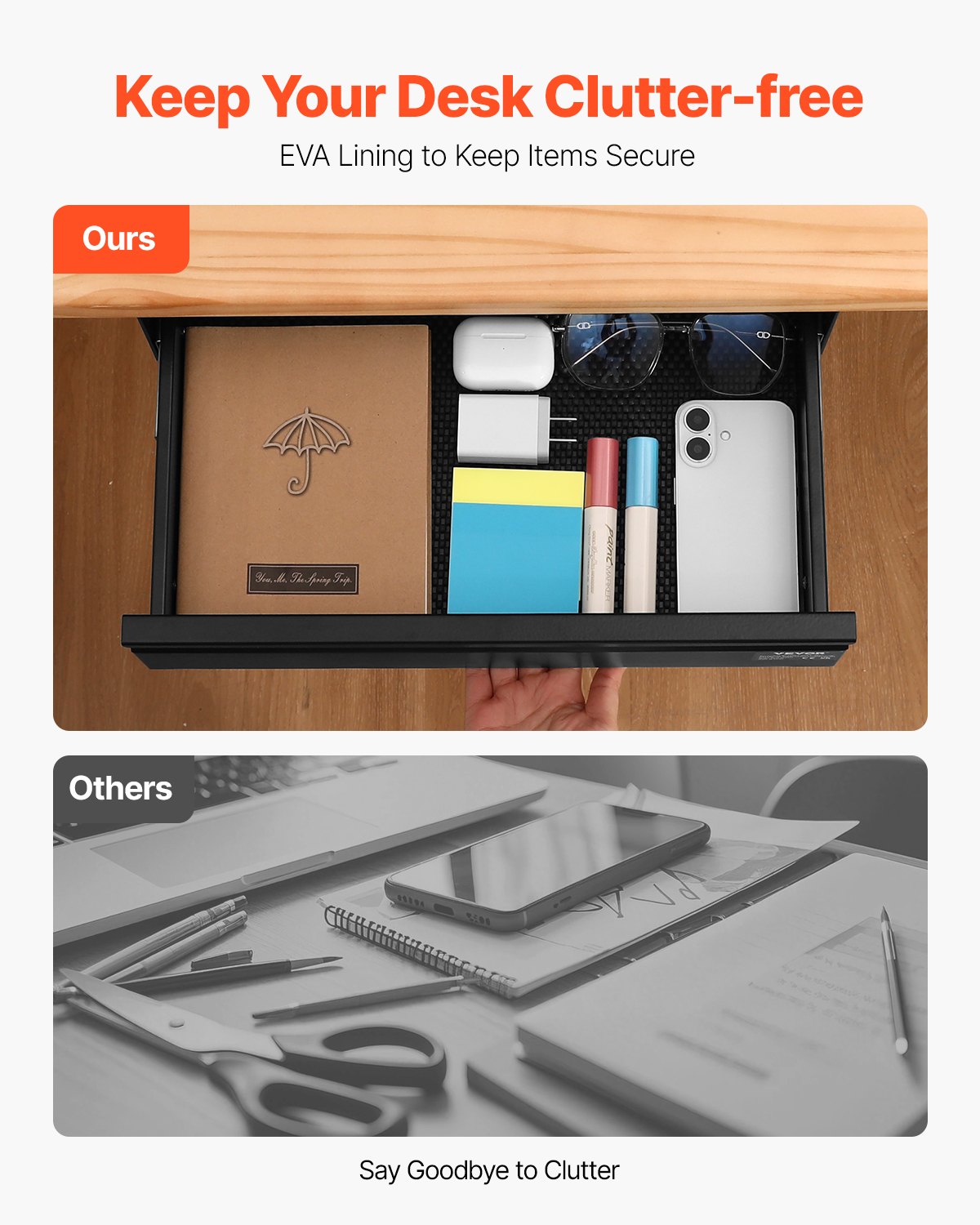 VEVOR 16" Under Desk Drawer Organizer Slide-out Drawer Space Saver Home Office