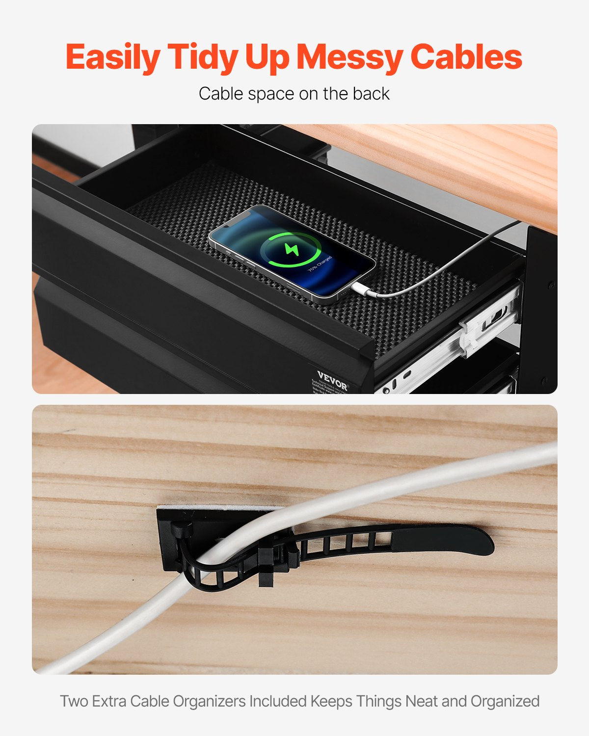 VEVOR 2 Drawer 16" Under Desk Drawer Organizer Slide-out Drawer Space Saver Home