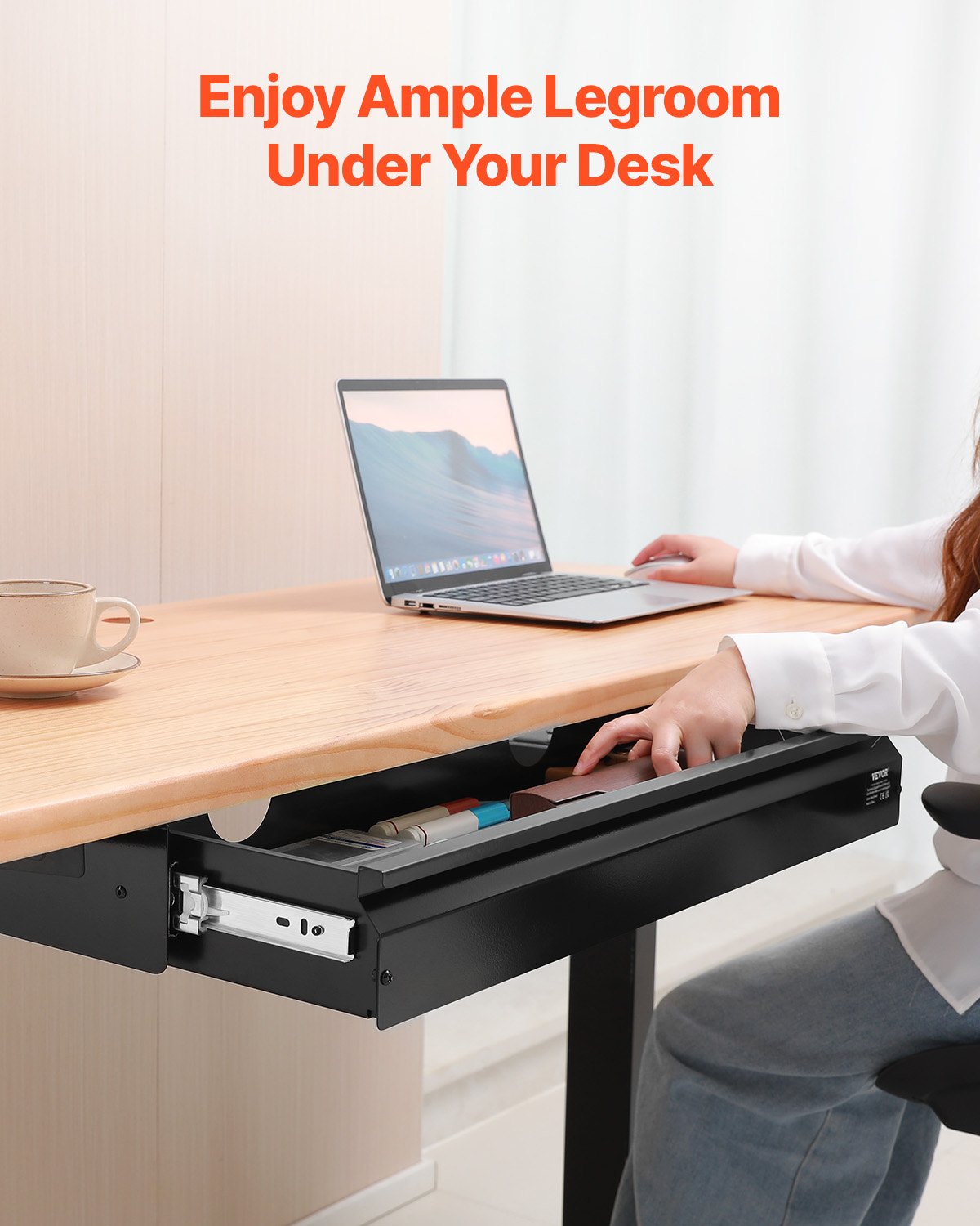 VEVOR 26" Under Desk Drawer Organizer Slide-out Drawer Space Saver Home Office