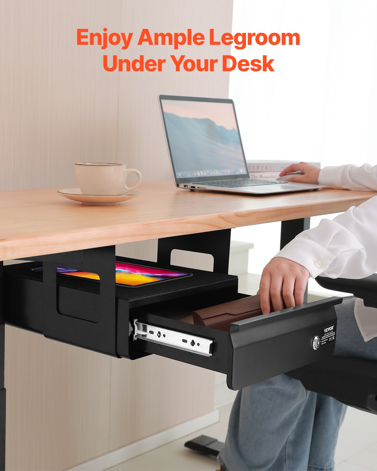 VEVOR 13" Lockable Under Desk Drawer Organizer Slide-out Drawer for Home Office