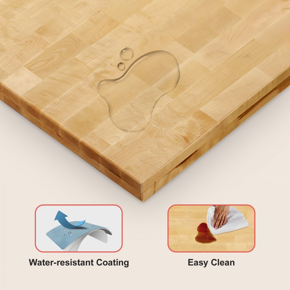 VEVOR Wood Table Top, 59.1" x 29.5" x 1.5", 330lb Load Capacity, Universal Solid One-Piece Maple Wood Desktop for Height Adjustable Electric Standing Desk Frame, Rectangular Countertop for Home Office