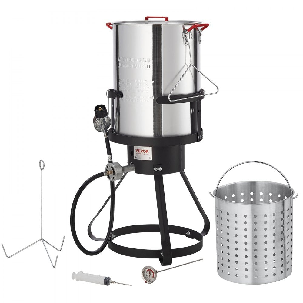 VEVOR Turkey Deep Fryer, 30-qt Turkey Fryer Boiler Steamer Cooker Set, Outdoor Aluminum Seafood Frying Pot, 54,000 BTU Burner Propane Gas Boiler, Includes Basket, Perforated Poultry Rack, Thermometer