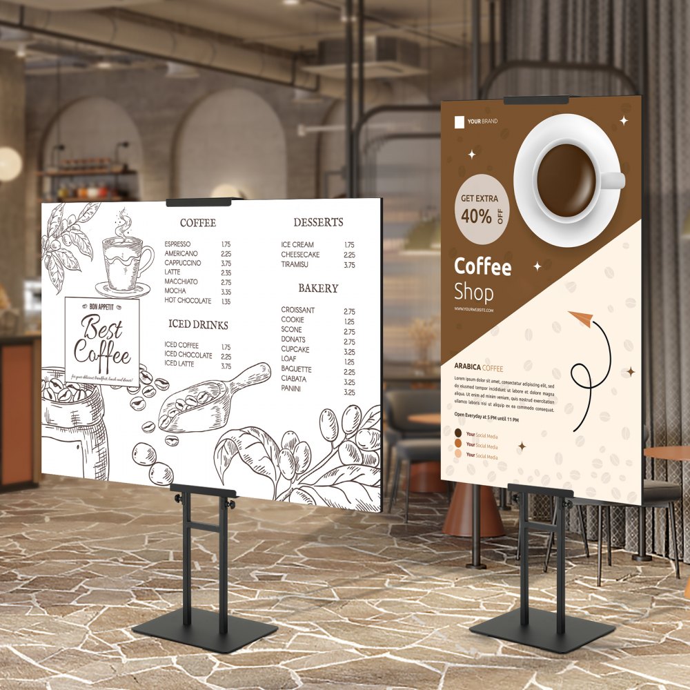 VEVOR Poster Stand, Adjustable Height Up to 75", Double-Sided Heavy Duty Pedestal Sign Holder, Floor Standing Sign Holder Banner Stand with Shock-absorbing Base for Display, for Board and Foam, Black