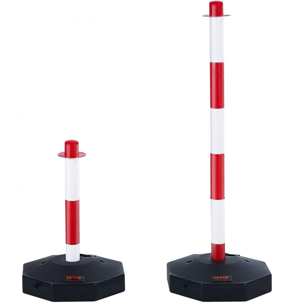 VEVOR Adjustable Traffic Delineator Post Cones, 4 Pack, Traffic Safety Delineator Barrier with Fillable Base 8FT Chain, for Traffic Control Warning Parking Lot Construction Caution Roads, Red & White