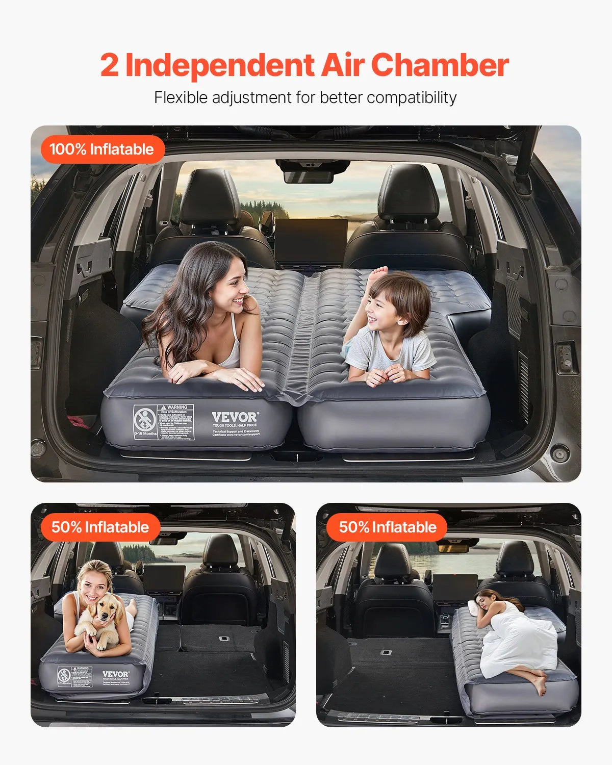 VEVOR Car Air Mattress Inflatable Car Camping Travel Sleeping Bed SUV MPV Sedan