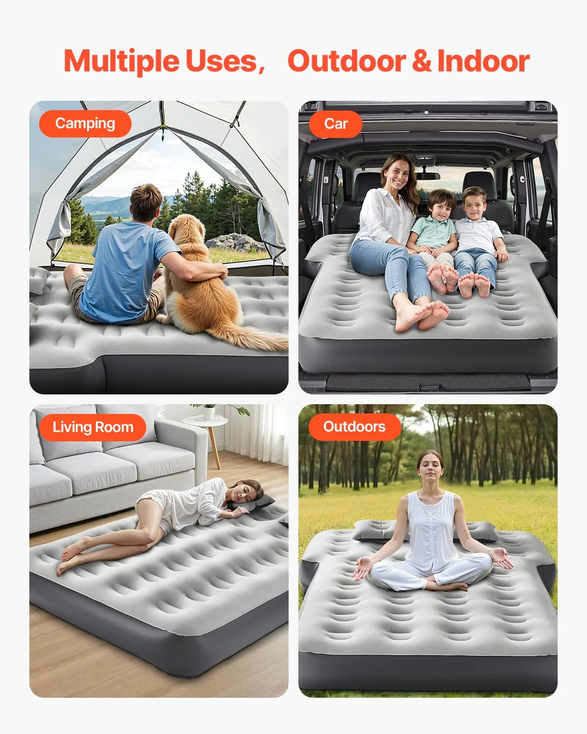 VEVOR Car Air Mattress Inflatable Car Camping Travel Sleeping Bed Built in Pump