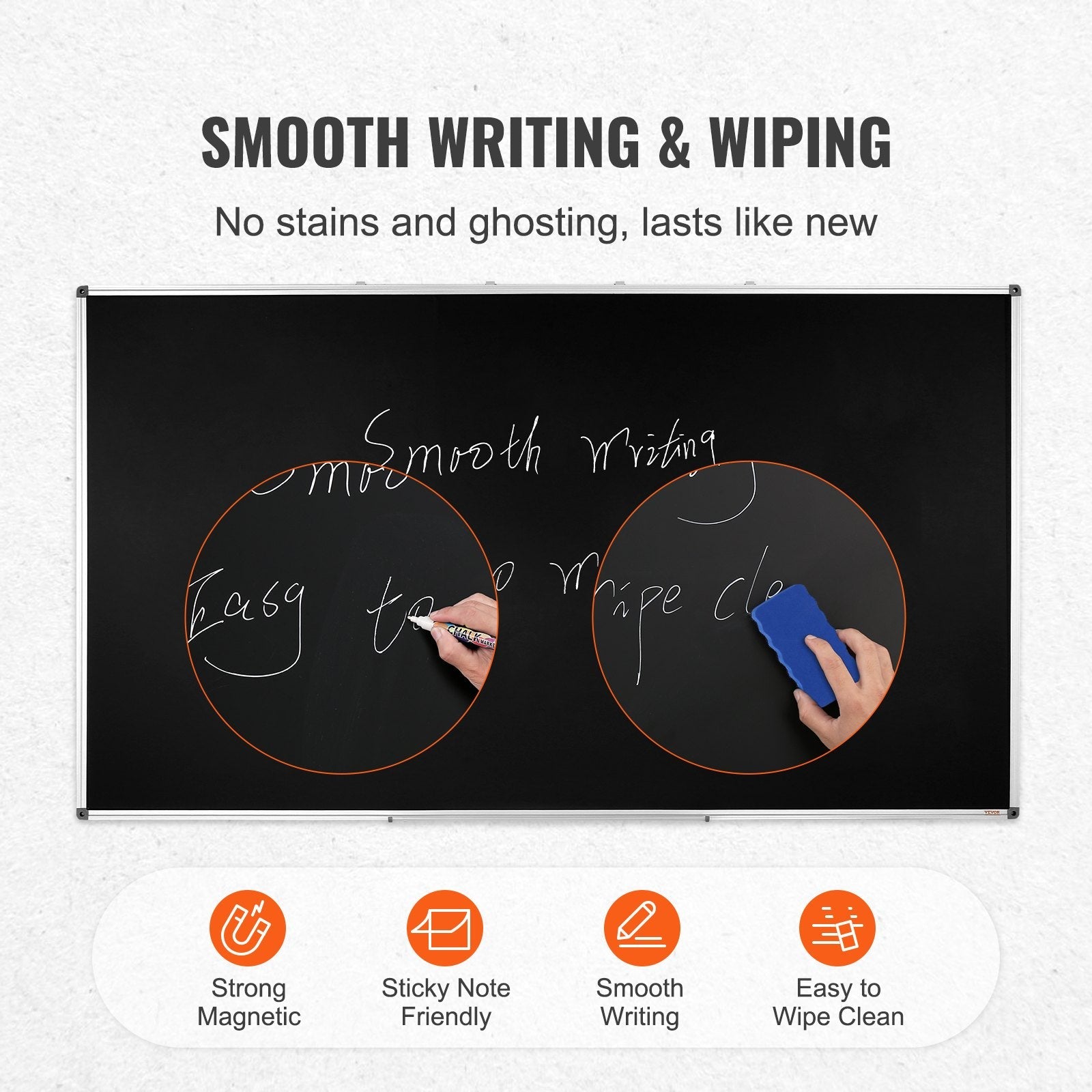 VEVOR Black Board, 70 x 40 inch Large Chalkboard with Aluminum Frame, Black Boards Dry Erase Includes 1 Magnetic Erase & 3 Dry Erase Markers, Black Surface, for Office Home and School