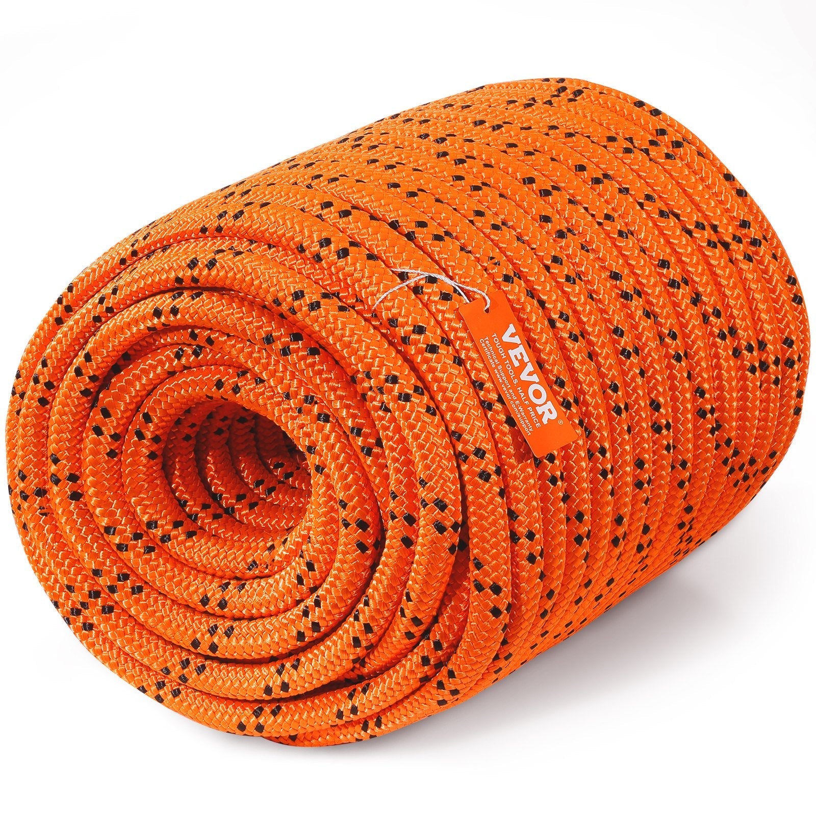 VEVOR Double Braided Polyester Rope, 3/4 in x 220 ft, 24 Strands, 20000 LBS Breaking Strength Outdoor Climbing Rope, Arborist Rigging Rope for Rock Hiking Camping Swing Rappelling Rescue, Orange/Black