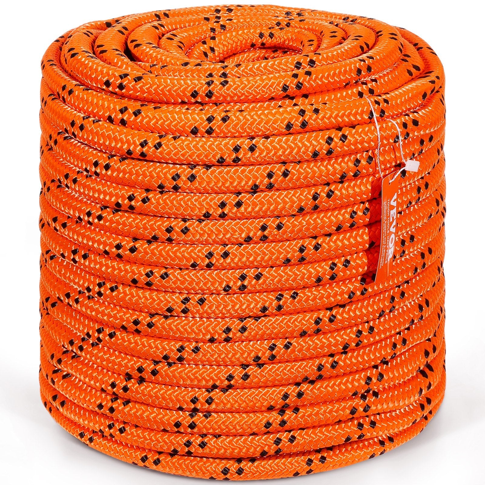 VEVOR Double Braided Polyester Rope, 3/4 in x 220 ft, 24 Strands, 20000 LBS Breaking Strength Outdoor Climbing Rope, Arborist Rigging Rope for Rock Hiking Camping Swing Rappelling Rescue, Orange/Black