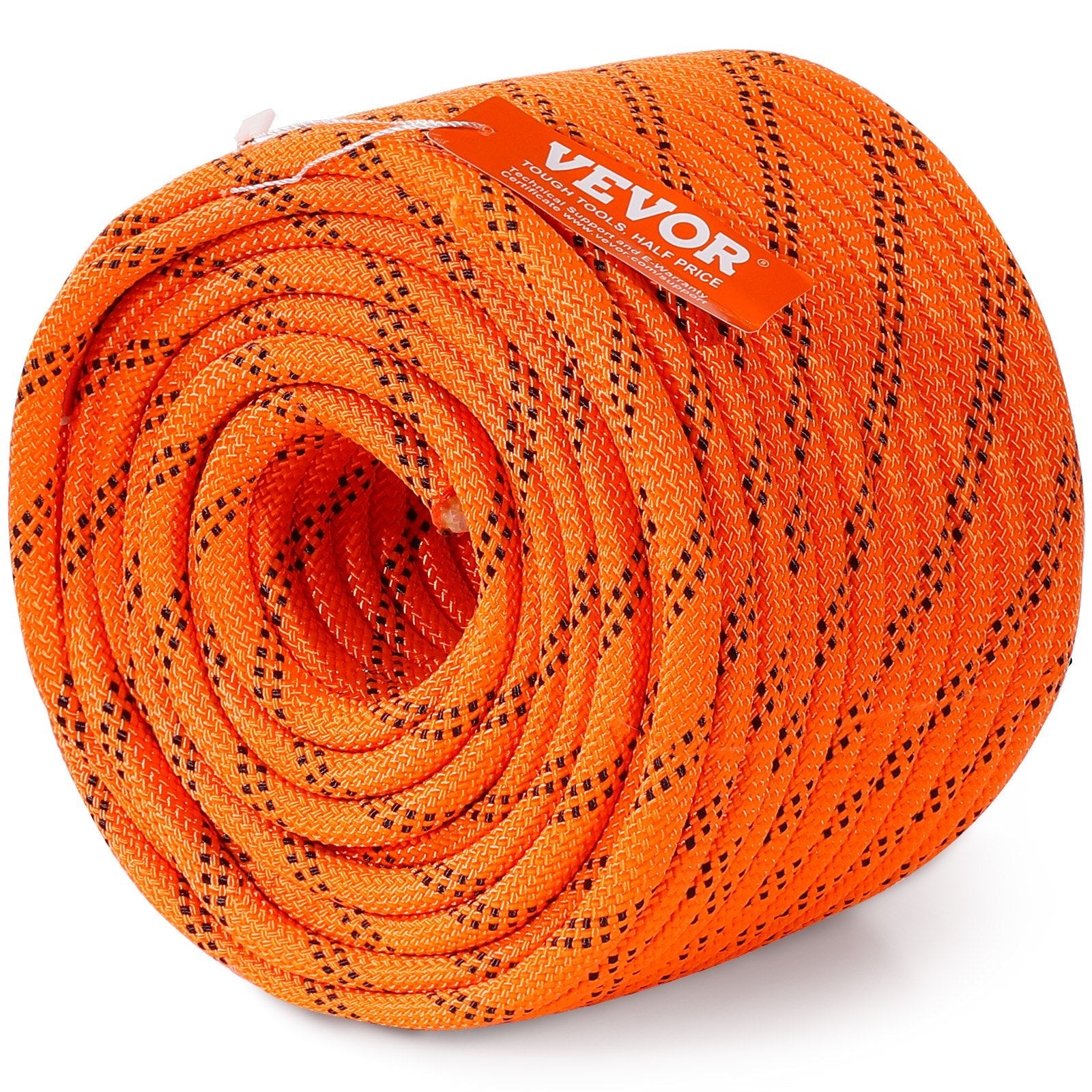 VEVOR Double Braided Polyester Rope, 3/8 in x 120 ft, 48 Strands, 4000 LBS Breaking Strength Outdoor Climbing Rope, Arborist Rigging Rope for Rock Hiking Camping Swing Rappelling Rescue, Orange/Black
