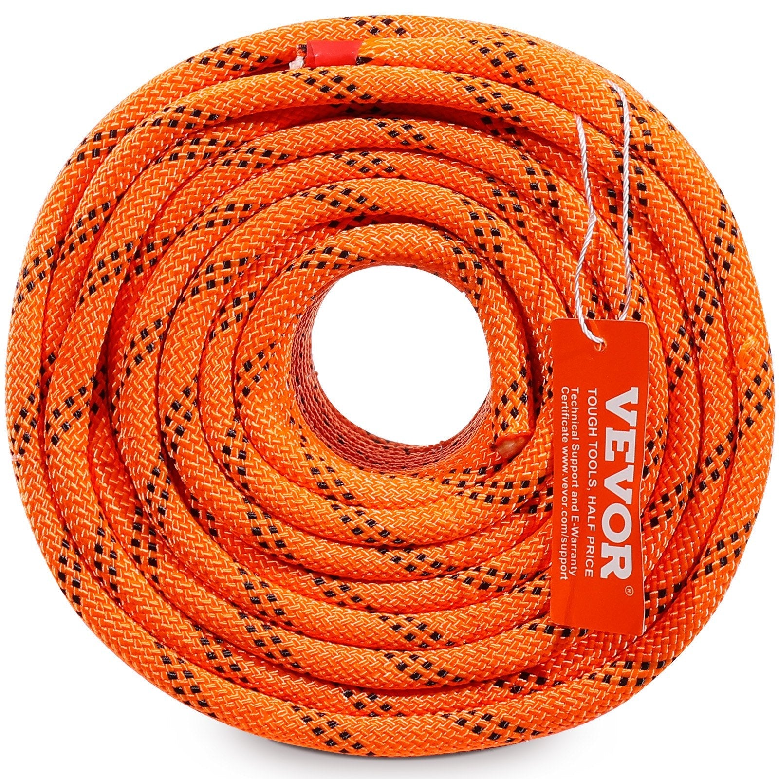 VEVOR Double Braided Polyester Rope, 3/8 in x 120 ft, 48 Strands, 4000 LBS Breaking Strength Outdoor Climbing Rope, Arborist Rigging Rope for Rock Hiking Camping Swing Rappelling Rescue, Orange/Black