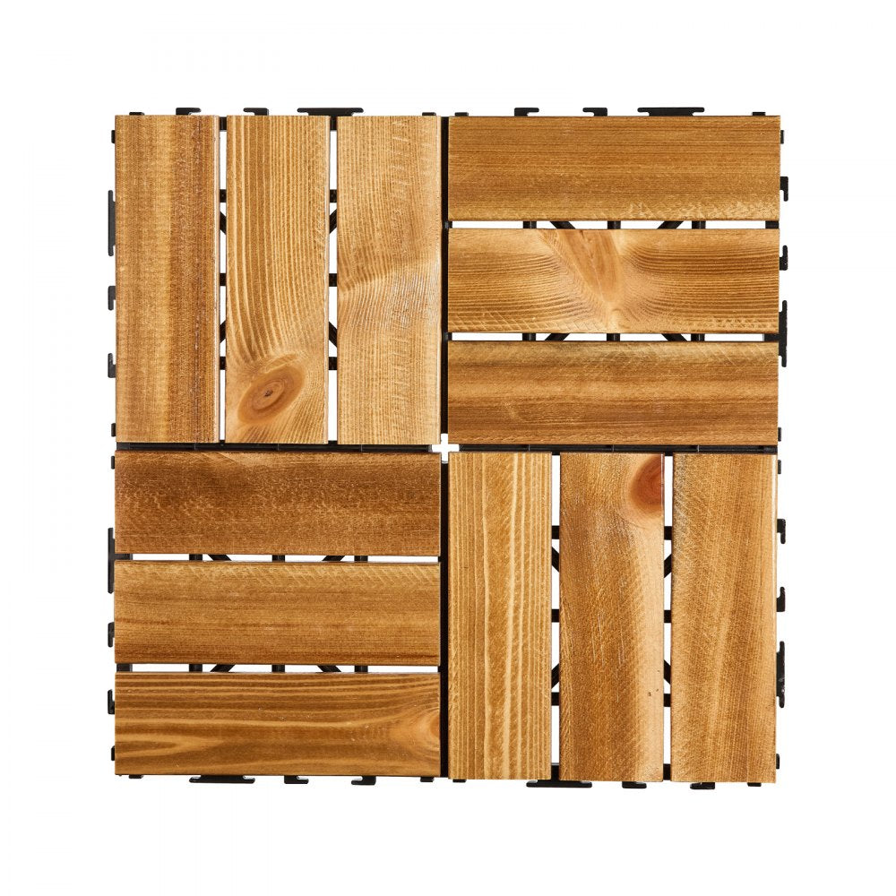VEVOR Interlocking Deck Tiles Solid Wood 27 Pack 12"x12" Camphor Pine for Porch