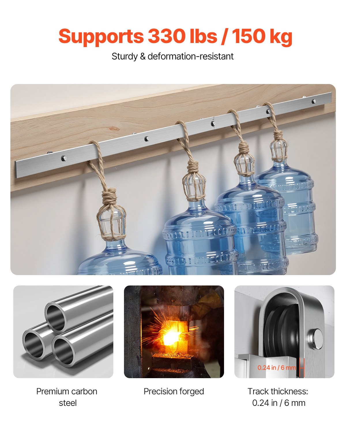 VEVOR 6.6FT Sliding Barn Door Hardware Kit for Single Sliding Barn Door Silver