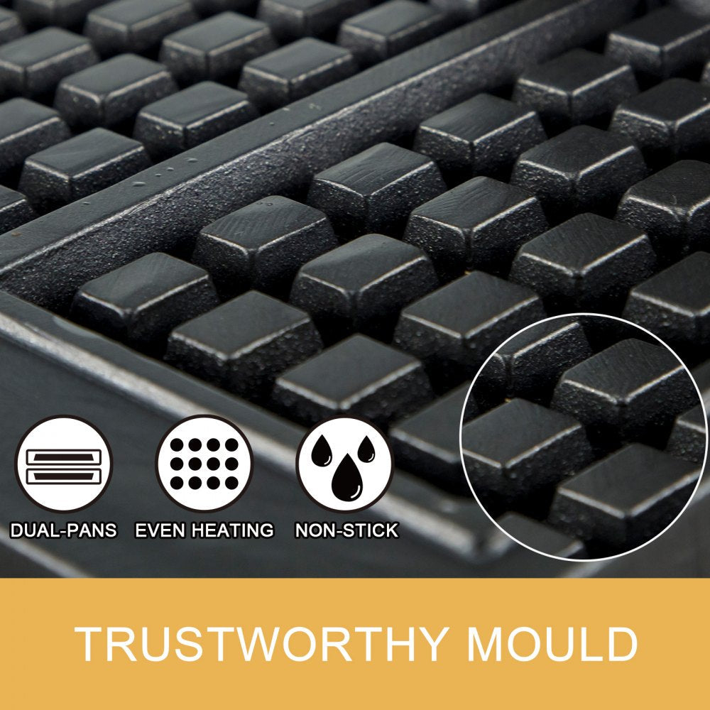 VEVOR 110V Commercial Waffle Maker 4Pcs Nonstick 2000W Electric Waffle Machine Stainless Steel 110V Temperature and Time Control Rectangle Belgian Waffle Maker Suitable for Bakeries Snack Bar Family