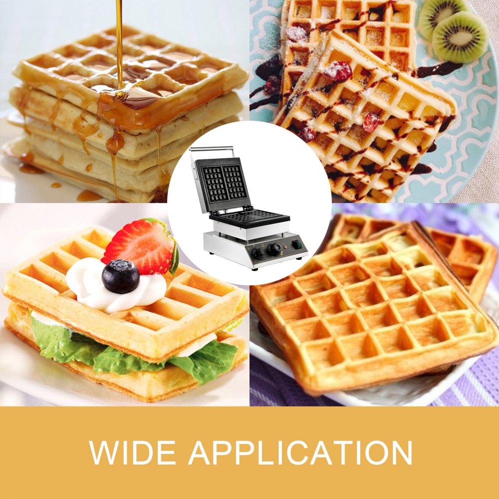 VEVOR 110V Commercial Waffle Maker 4Pcs Nonstick 2000W Electric Waffle Machine Stainless Steel 110V Temperature and Time Control Rectangle Belgian Waffle Maker Suitable for Bakeries Snack Bar Family