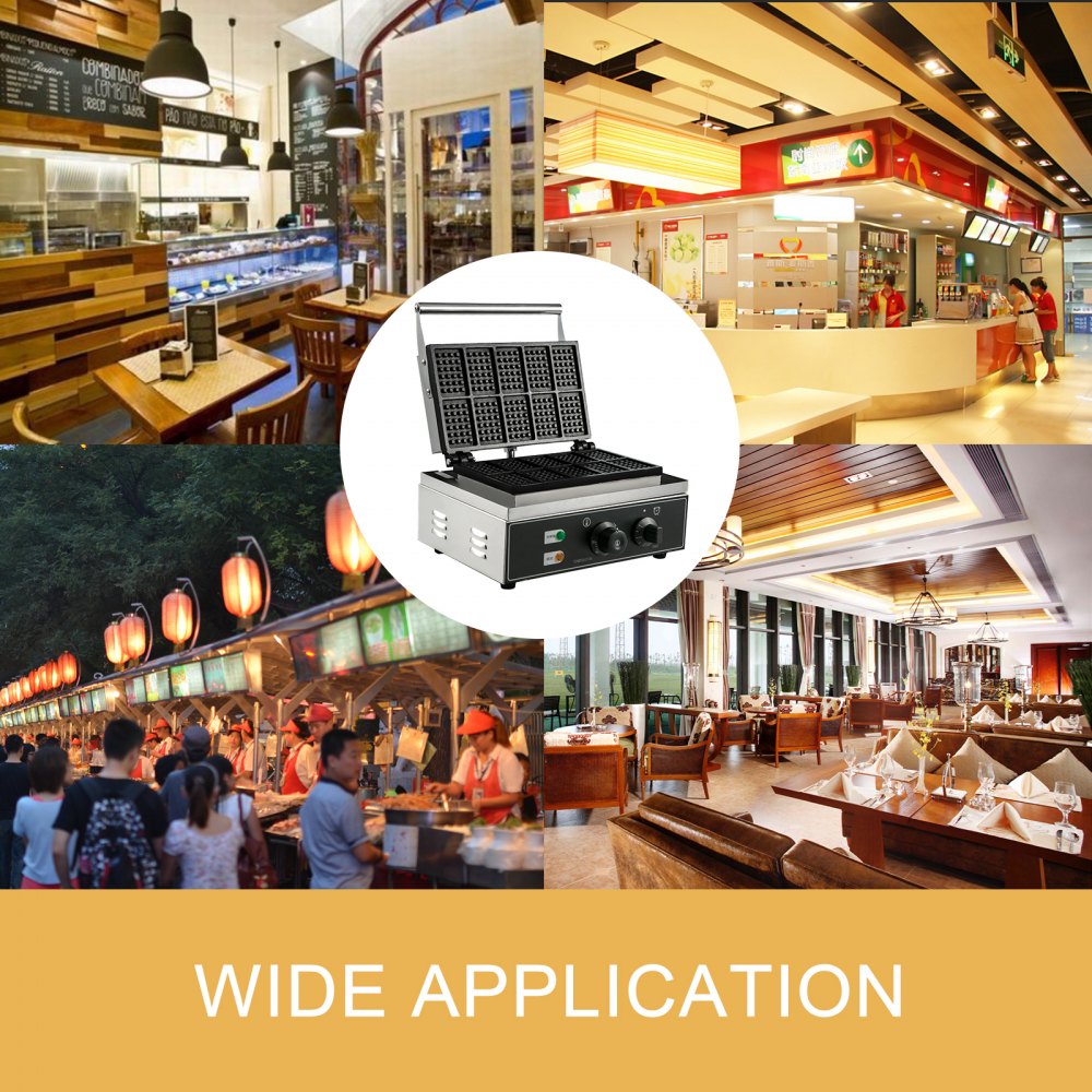 VEVOR Commercial Rectangle Waffle Maker 10pcs Nonstick Electric Waffle Maker Machine Stainless Steel 110V Temperature and Time Control Heart Waffle Maker Suitable for Restaurant Snack Bar