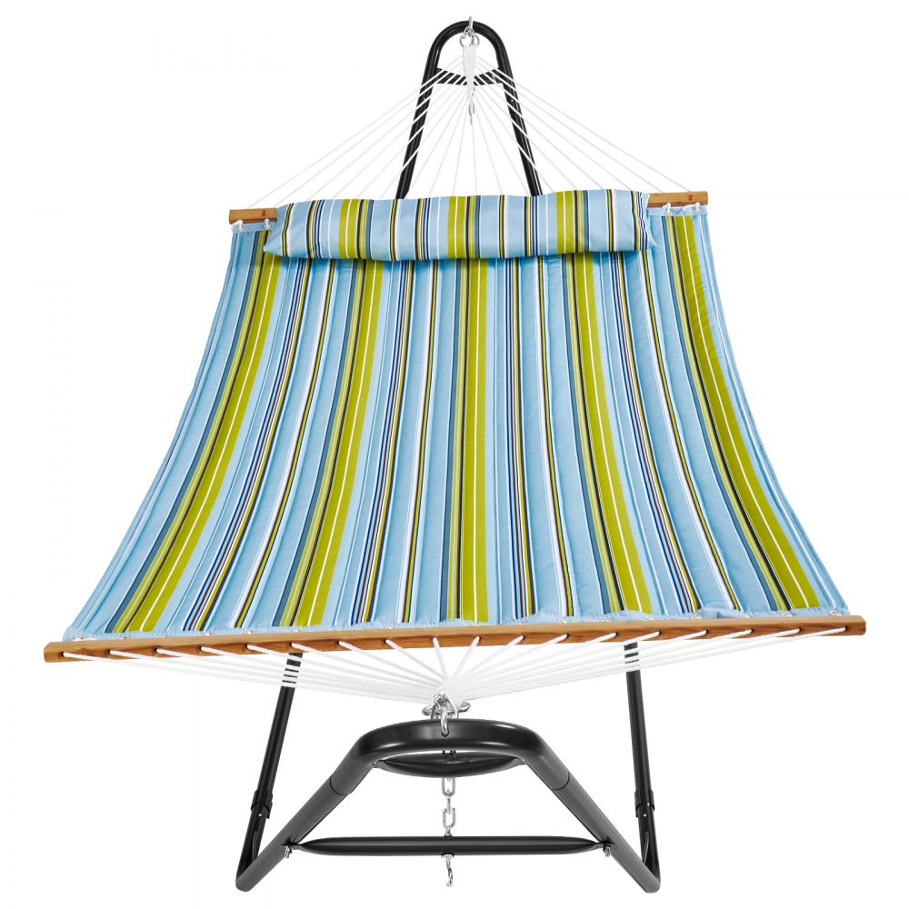 VEVOR Two Person Hammock with Stand Included Heavy Duty 480lb Capacity, Double Hammock with Portable Steel Stand and Carrying Bag and Pillow, Freestanding Hammock for Outdoor Patio Yard Beach
