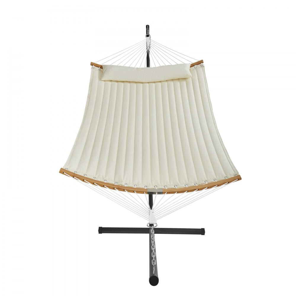 VEVOR Two Person Hammock with Stand Included, Double Hammock with Curved Spreader Bar and Detachable Pillow and Portable Carrying Bag, Perfect for Outdoor Freestanding Hammock, 480lb Capacity