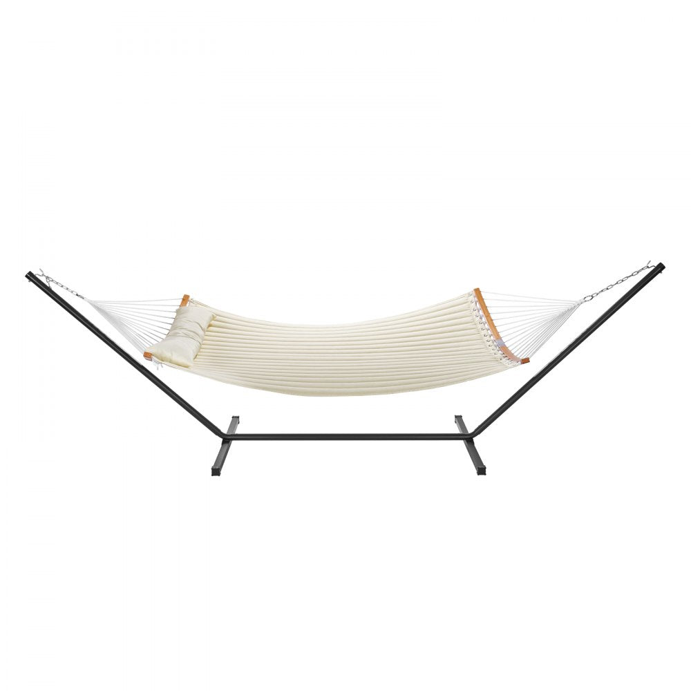 VEVOR Two Person Hammock with Stand Included, Double Hammock with Curved Spreader Bar and Detachable Pillow and Portable Carrying Bag, Perfect for Outdoor Freestanding Hammock, 480lb Capacity
