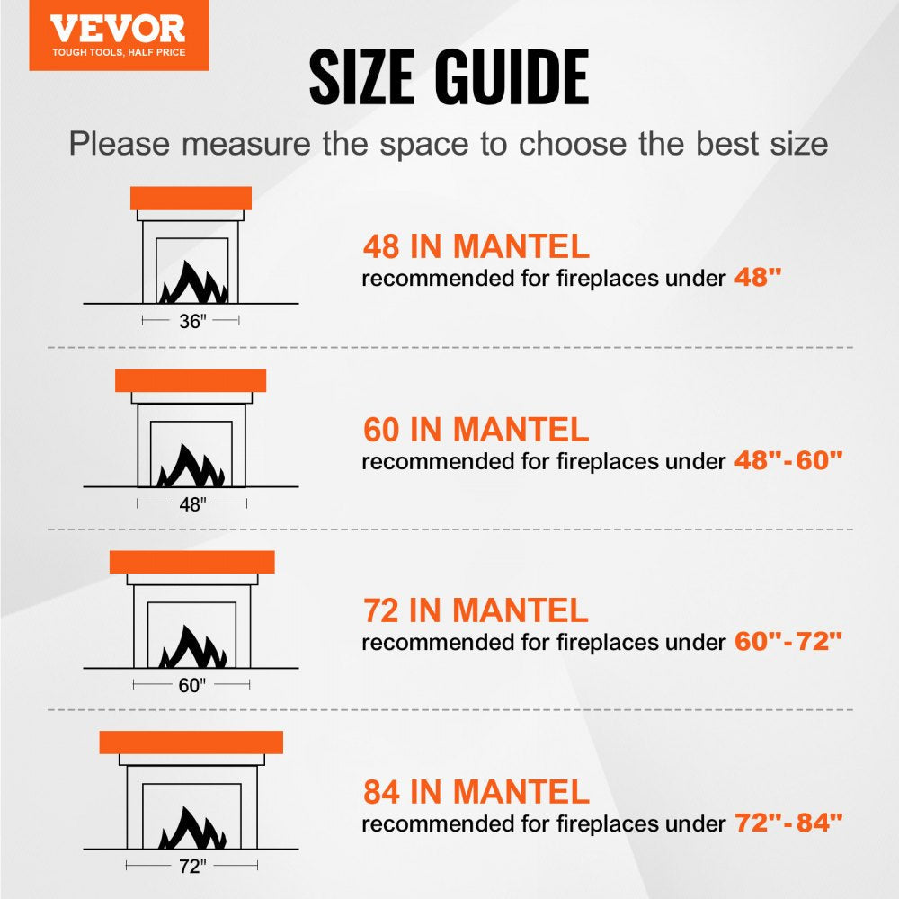 VEVOR Fireplace Mantel Wood Shelf Floating Living Room Mantel Shelf 72" White