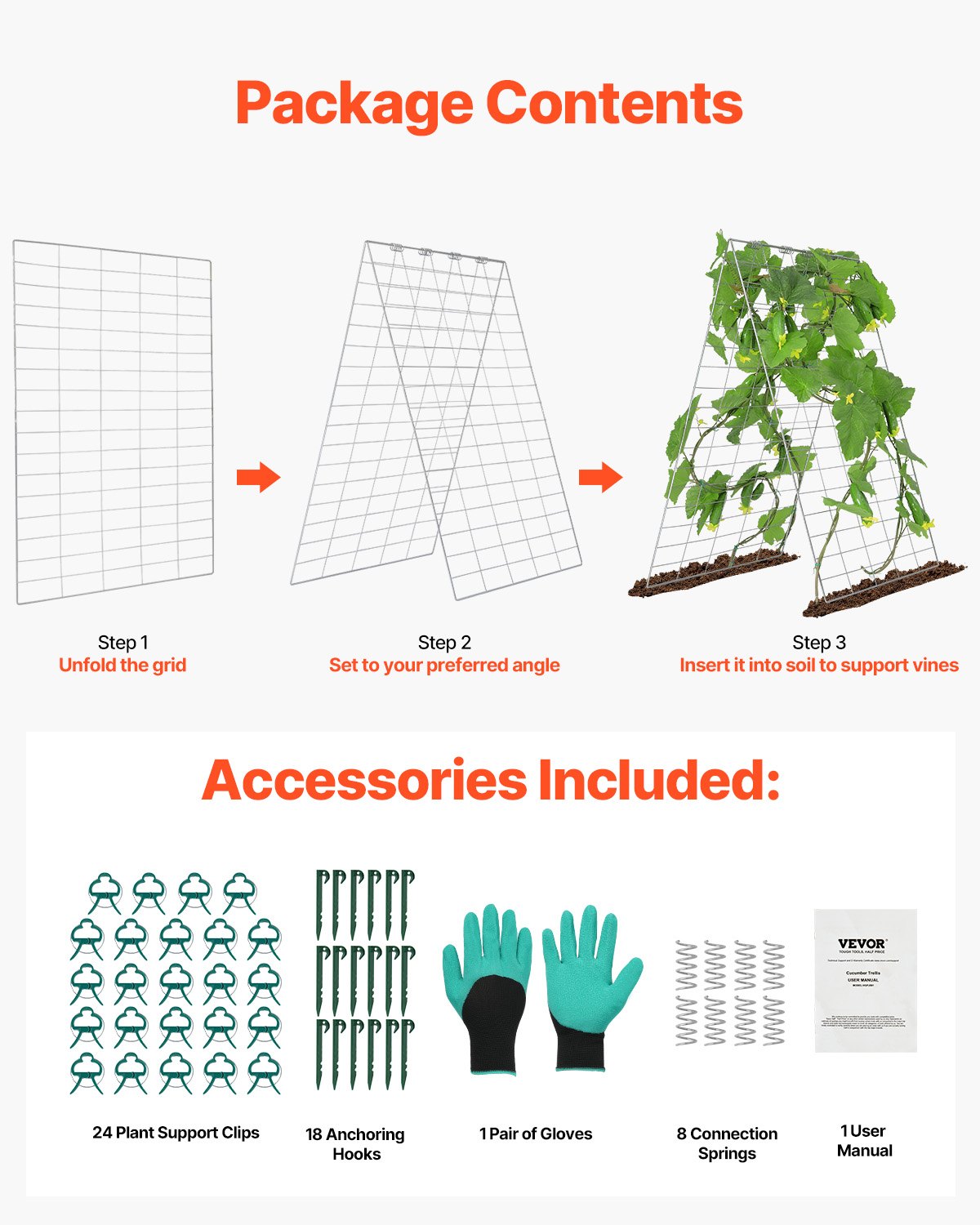 VEVOR A-Frame Cucumber Trellis 35" x 55" Foldable Metal Garden Trellis