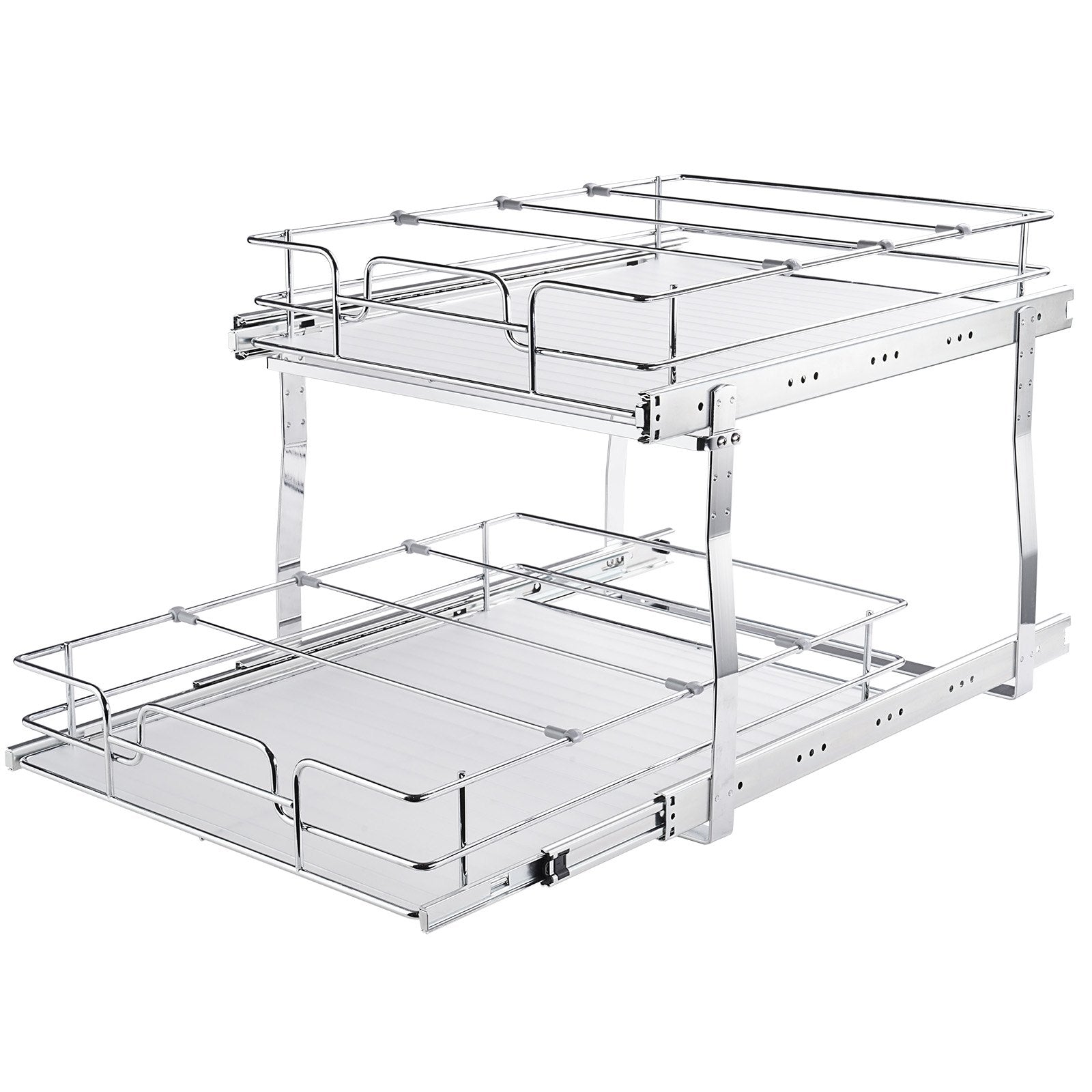 VEVOR 2 Tier 19"W x 20"D Pull Out Cabinet Organizer, Heavy Duty Slide Out Pantry Shelves, Chrome-Plated Steel Roll Out Drawers, Sliding Drawer Storage for Inside Kitchen Cabinet, Bathroom, Under Sink