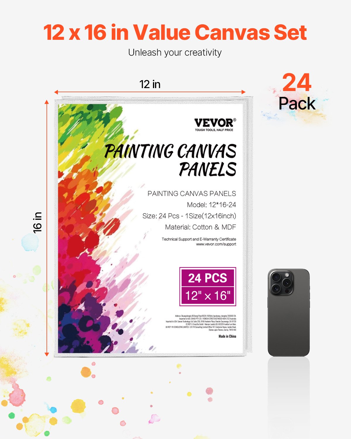 VEVOR Canvas Boards for Painting 24 Pack 12 x 16 Inch Blank Canvases for Painting