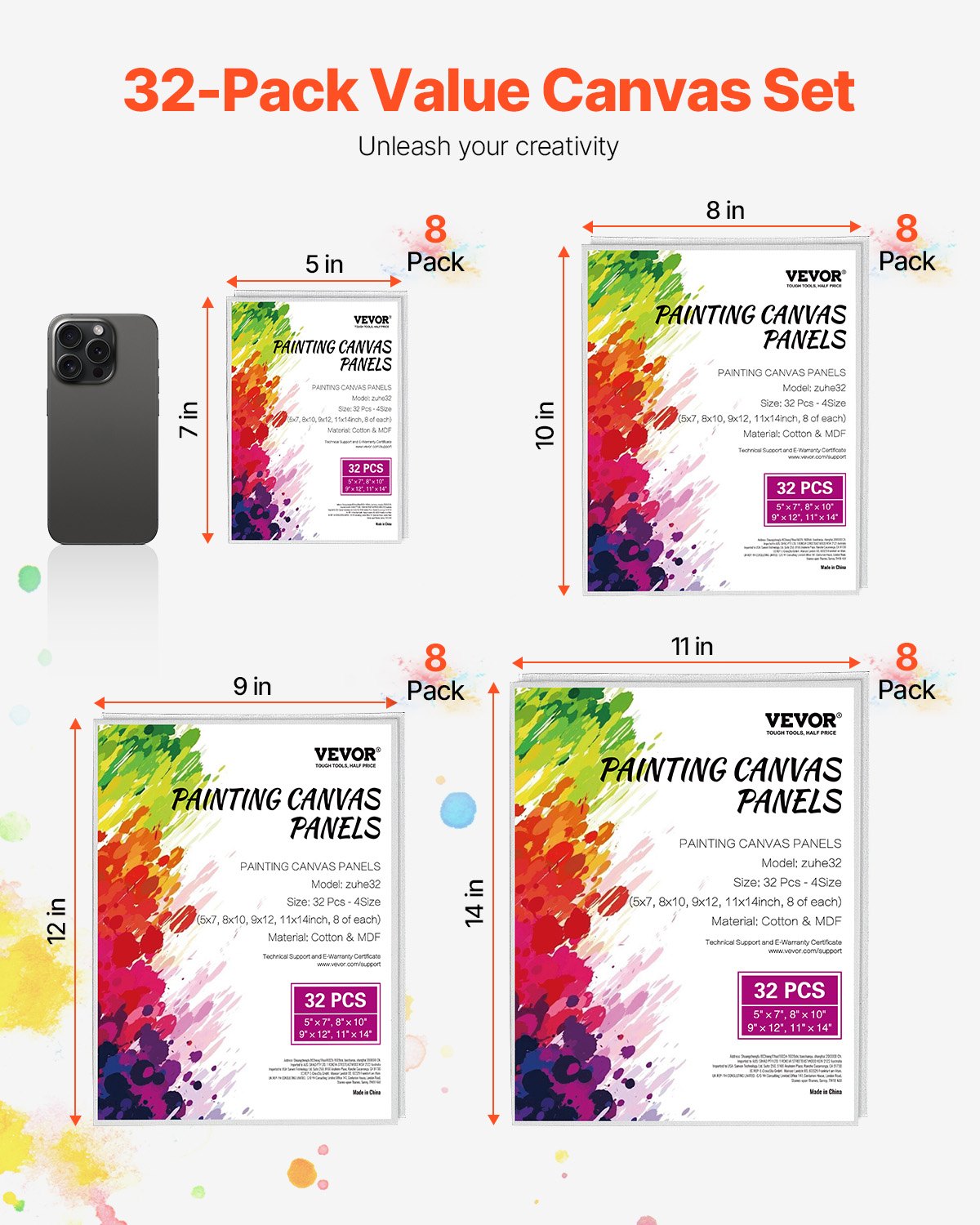 VEVOR Canvas Boards for Painting 32 Pack Multi-Size Blank Canvases for Painting