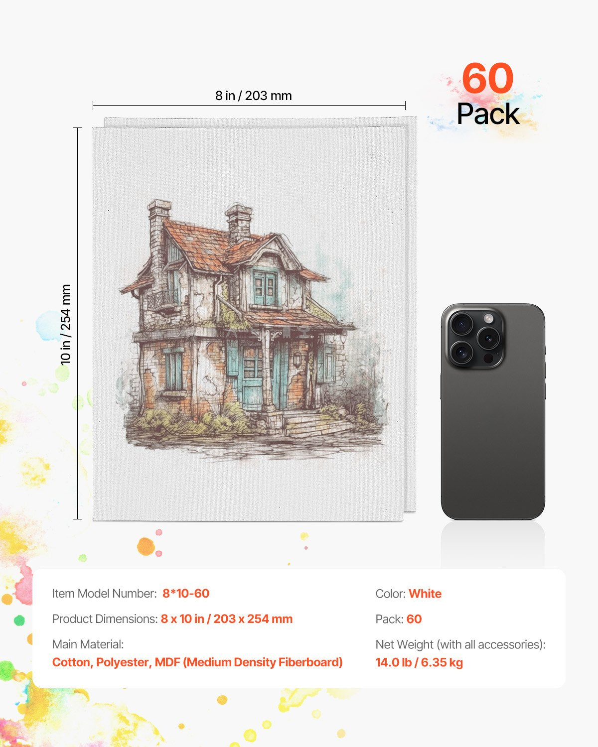 VEVOR Canvas Boards for Painting 60 Pack 8 x 10 Inch Blank Canvases for Painting